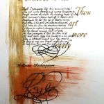 Kalligraphie "Sonnett 18"; Rote Acrylfarbe und Kaffee, Tusche mit Federn